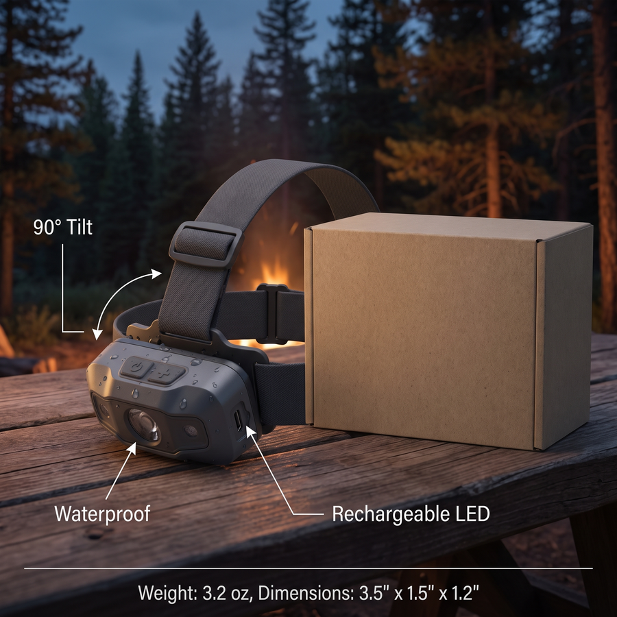 Rechargeable LED Headlamp – 90° Tilt – product view 3 | Great Lakes Outdoor