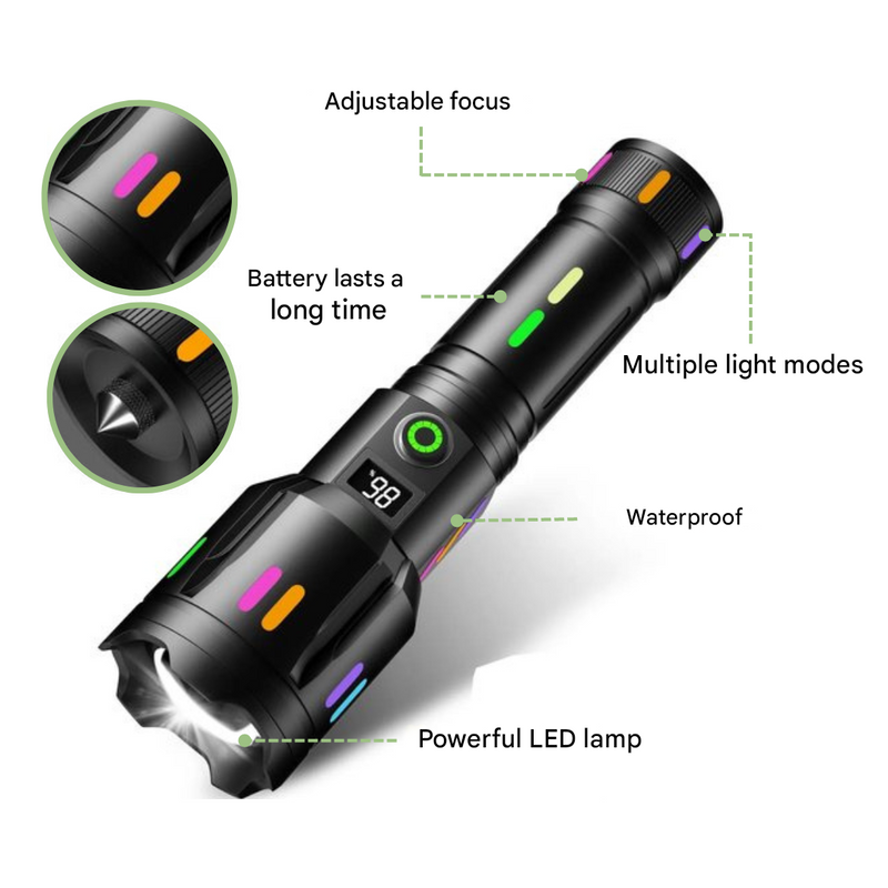 Rechargeable LED Tactical Flashlight High Lumen Waterproof Torch – product view 2 | Great Lakes Outdoor