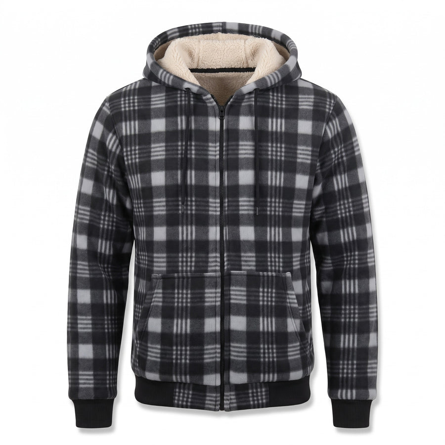 Sherpa Lined Fleece Hoodie Plaid Full Zip Warm Winter Jacket, product photo 1