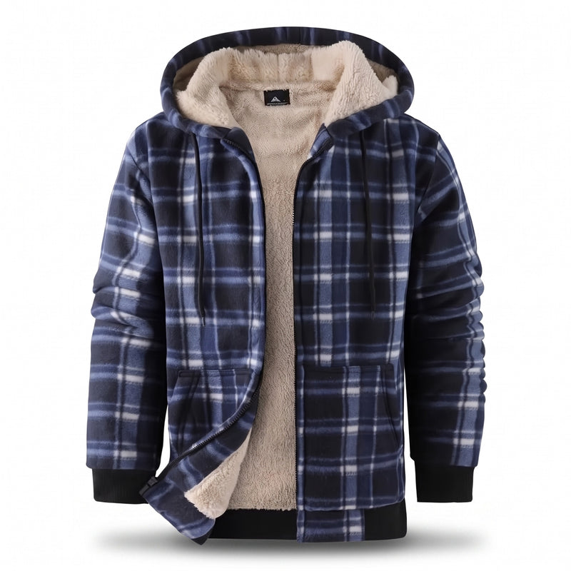 Sherpa Lined Fleece Hoodie Plaid Full Zip Warm Winter Jacket, product photo 6