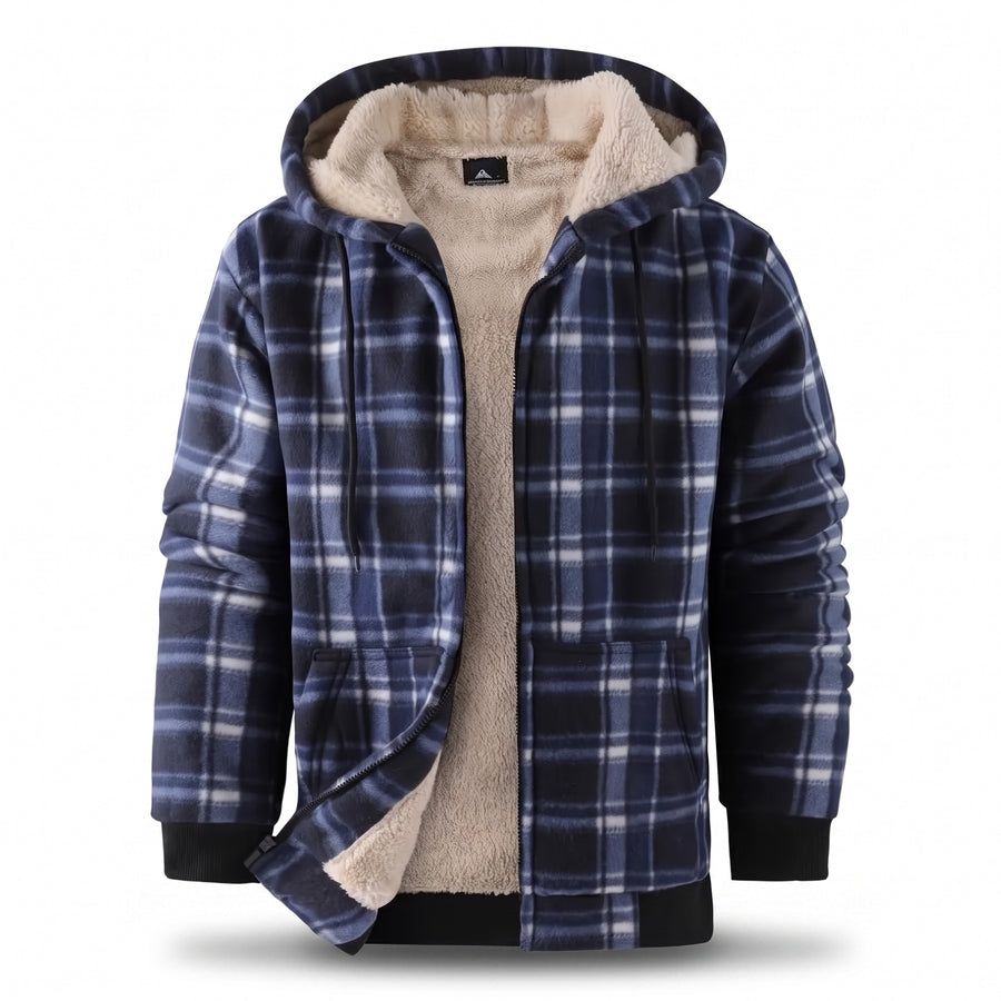 Sherpa Lined Fleece Hoodie Plaid Full Zip Warm Winter Jacket, product photo 6
