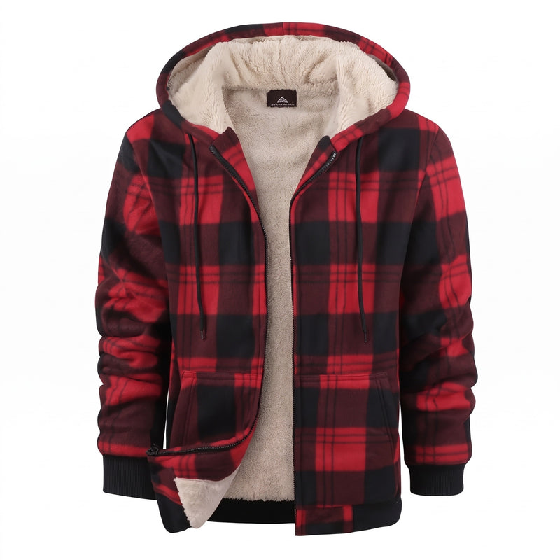 Sherpa Lined Fleece Hoodie Plaid Full Zip Warm Winter Jacket, product photo 7