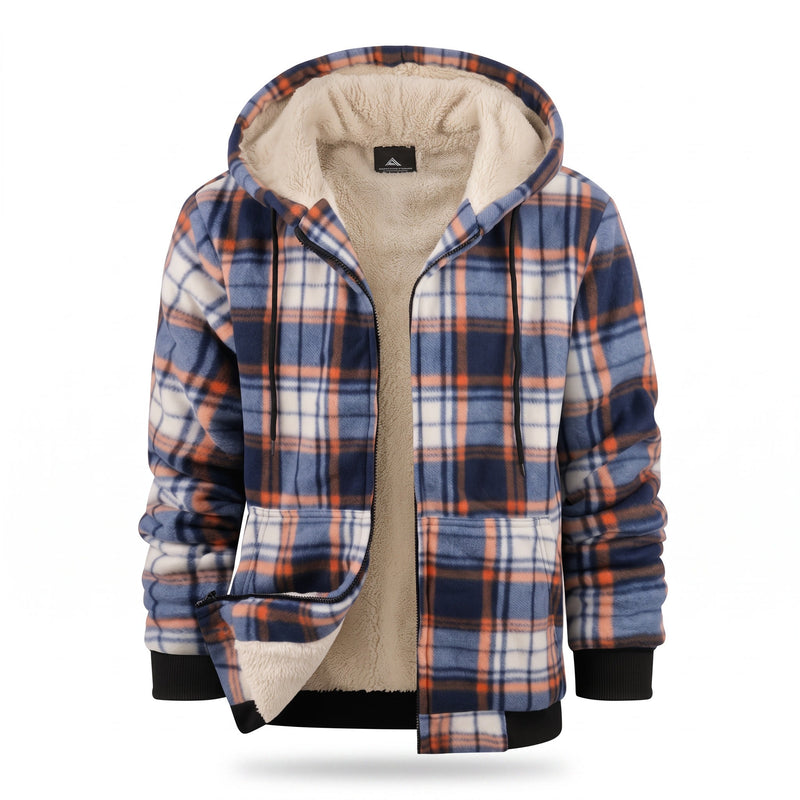 Sherpa Lined Fleece Hoodie Plaid Full Zip Warm Winter Jacket, product photo 11