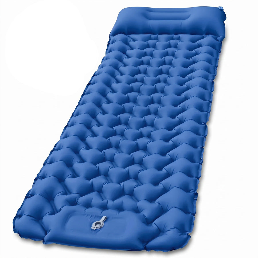Single Camping Air Mattress Hand Pump Built In Pillow Sleeping Mat, product photo 1
