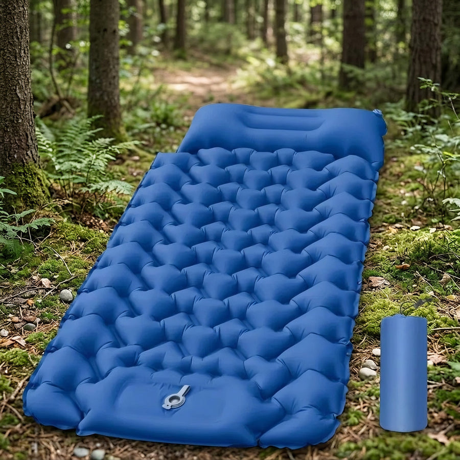 Single Camping Air Mattress Hand Pump Built In Pillow Sleeping Mat, product photo 2