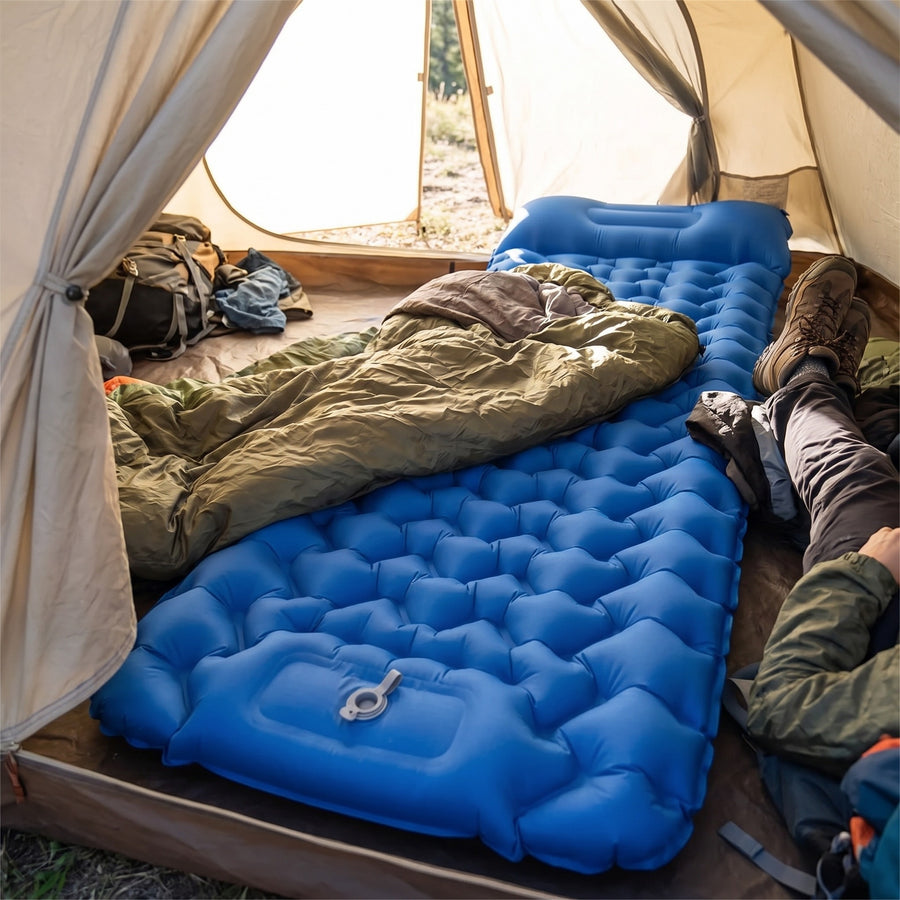 Single Camping Air Mattress Hand Pump Built In Pillow Sleeping Mat, product photo 5