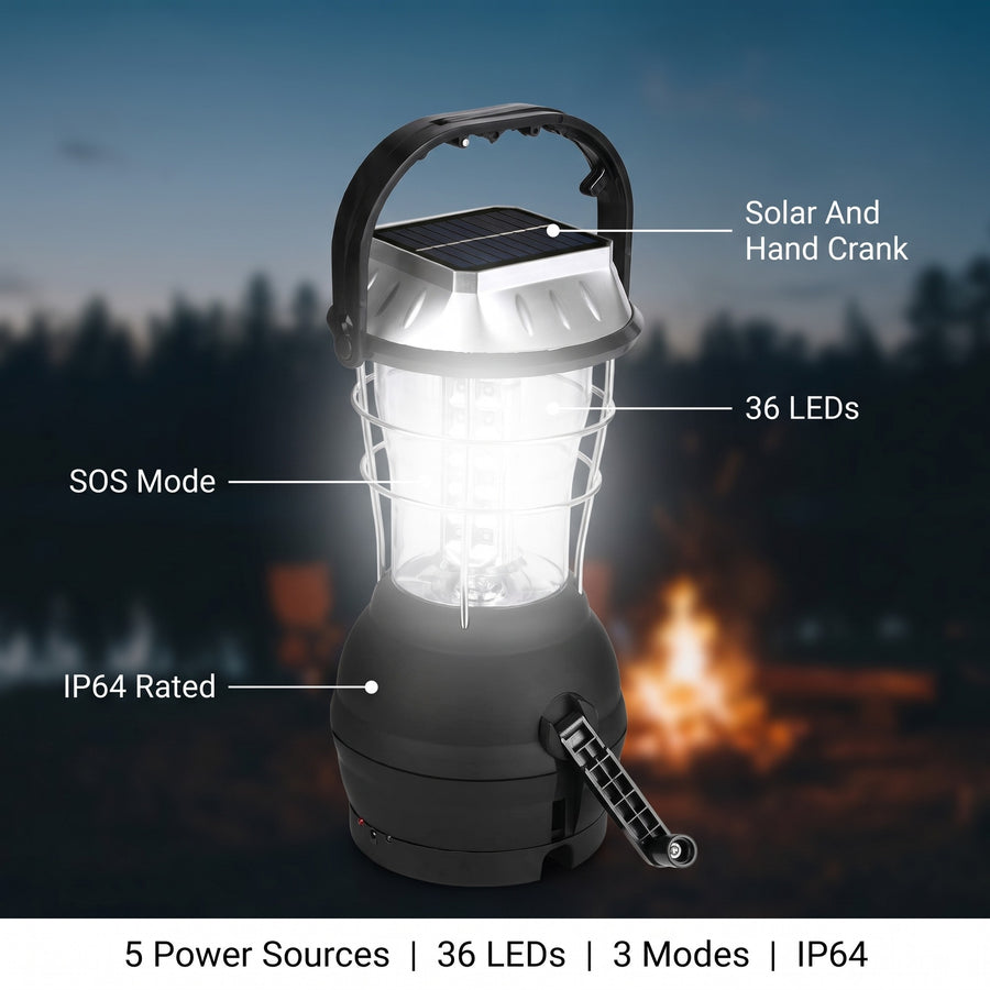 Solar Camping Lantern Hand Crank 36 LED 3 Mode Emergency Light, product photo 2
