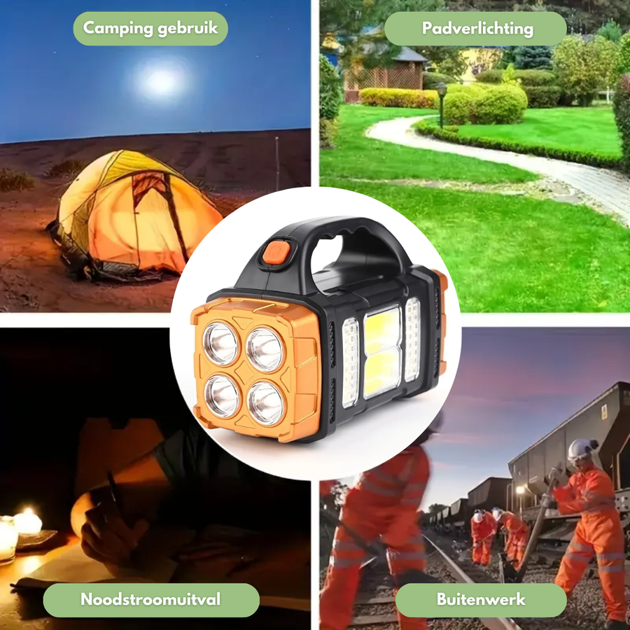 Solar Emergency Flashlight Power Bank Waterproof LED Camping Light – product view 7 | Great Lakes Outdoor
