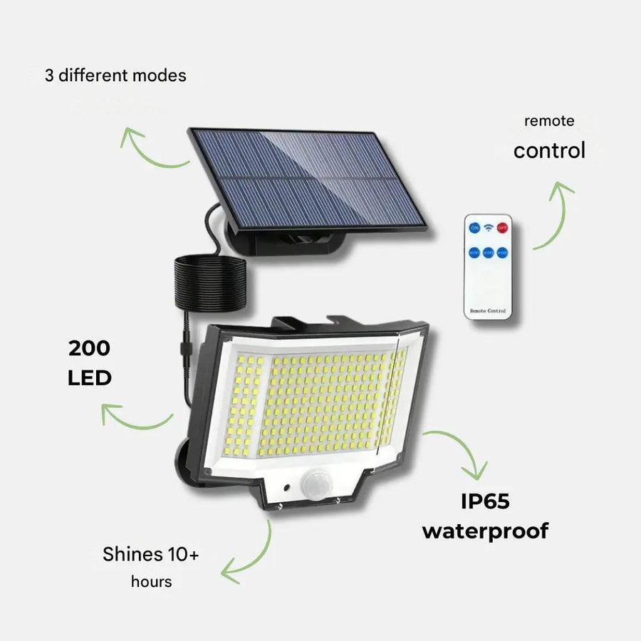 Solar Outdoor Motion Sensor Light 200 LED Waterproof Security Lamp – product view 2 | Great Lakes Outdoor