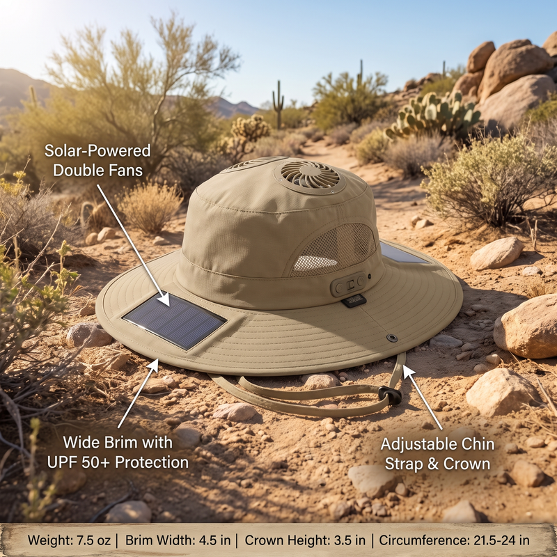 Solar-Powered Double Fan Sun Hat – Wide Brim Outdoor UV Protection Fishing Cap – product view 3 | Great Lakes Outdoor