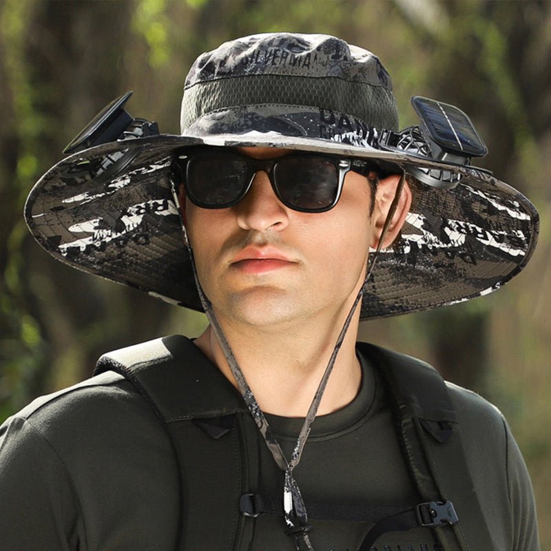 Solar-Powered Double Fan Sun Hat – Wide Brim Outdoor UV Protection Fishing Cap – product view 7 | Great Lakes Outdoor