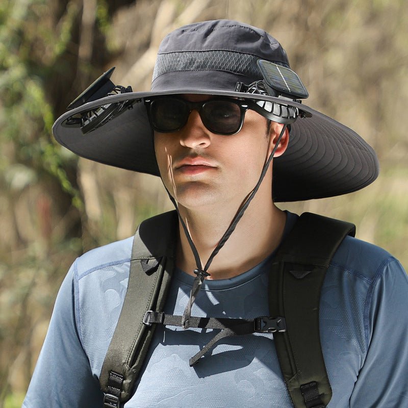 Solar-Powered Double Fan Sun Hat – Wide Brim Outdoor UV Protection Fishing Cap – product view 9 | Great Lakes Outdoor