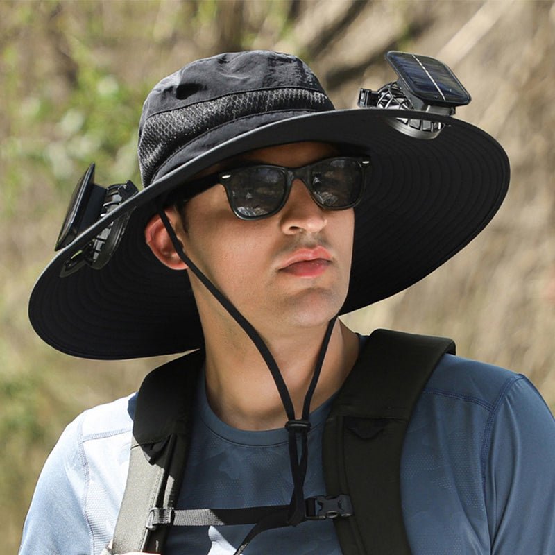 Solar-Powered Double Fan Sun Hat – Wide Brim Outdoor UV Protection Fishing Cap – product view 11 | Great Lakes Outdoor