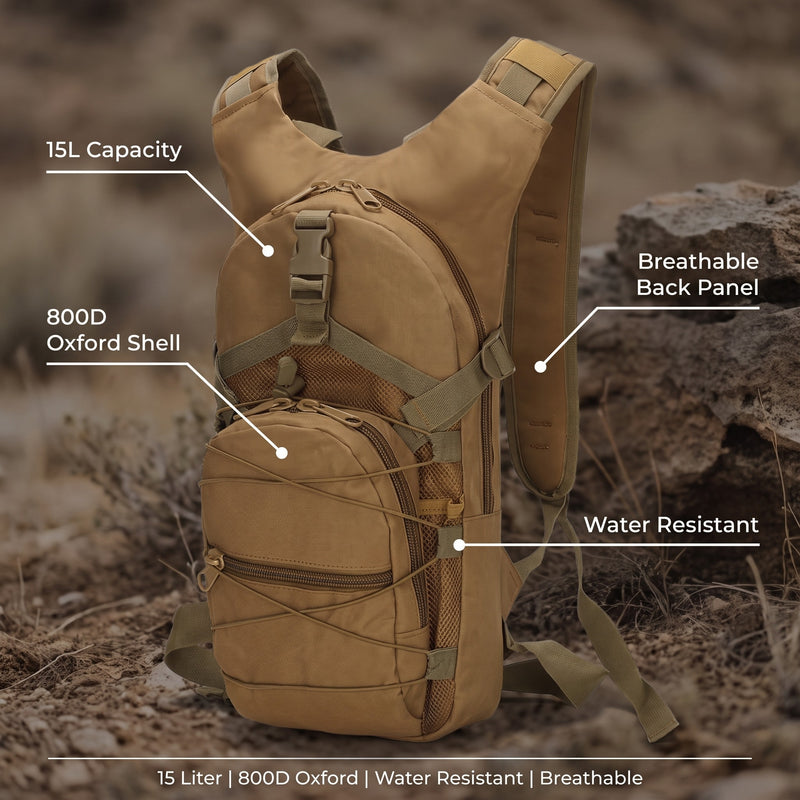 Tactical Backpack 15L Compact 800D Oxford Water Resistant Daypack, product photo 2