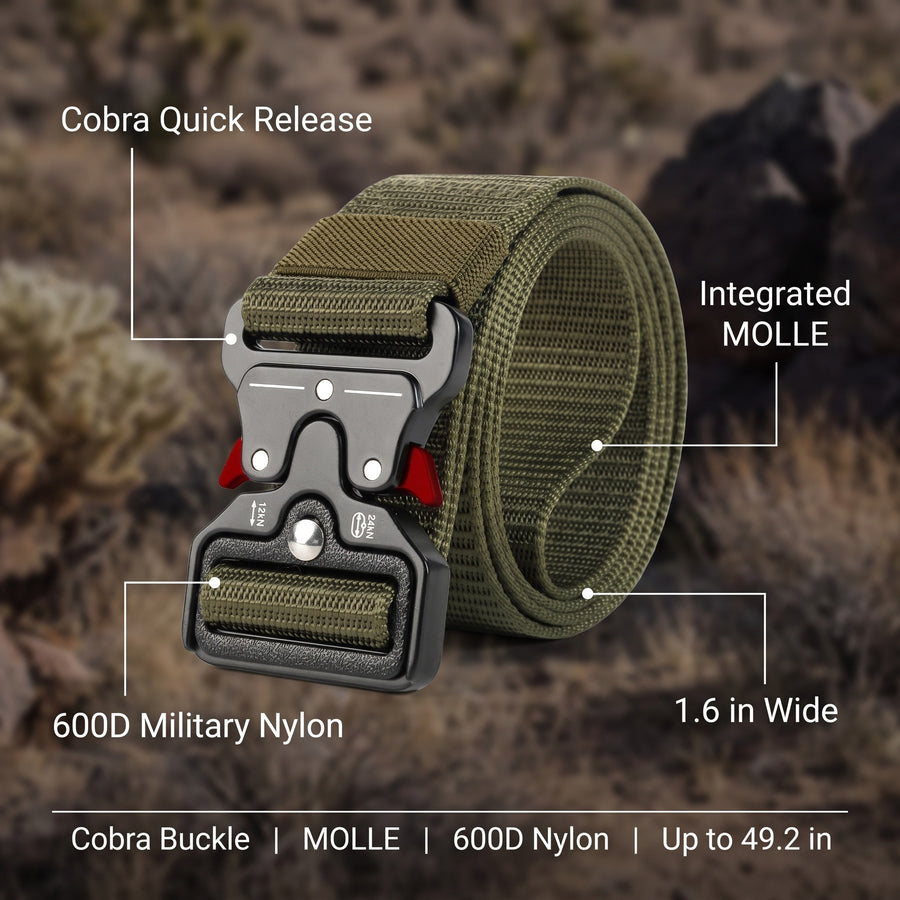 Tactical Belt Green MOLLE Cobra Buckle 600D Nylon Military Duty, product photo 2