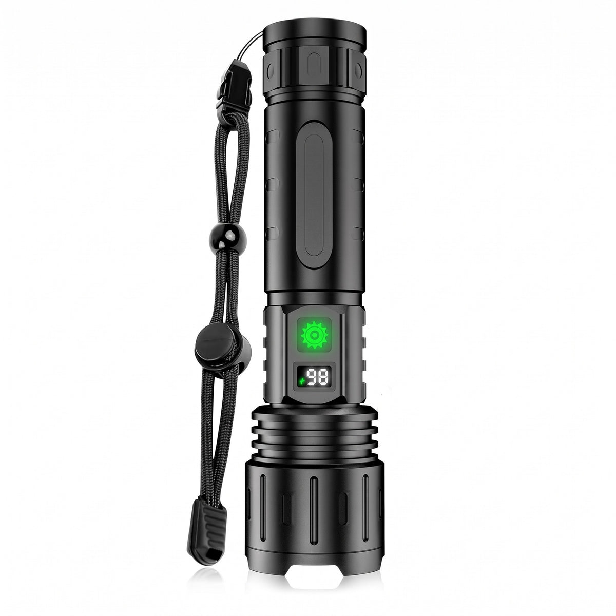 Tactical LED Flashlight Zoom USB C Power Bank LCD Display Torch, product photo 1