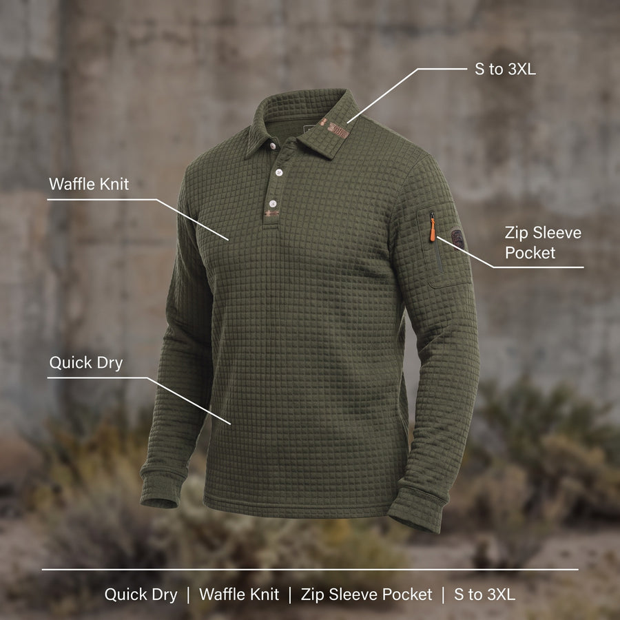 Tactical Polo Shirt Long Sleeve Quick Dry Waffle Knit Top, product photo 2