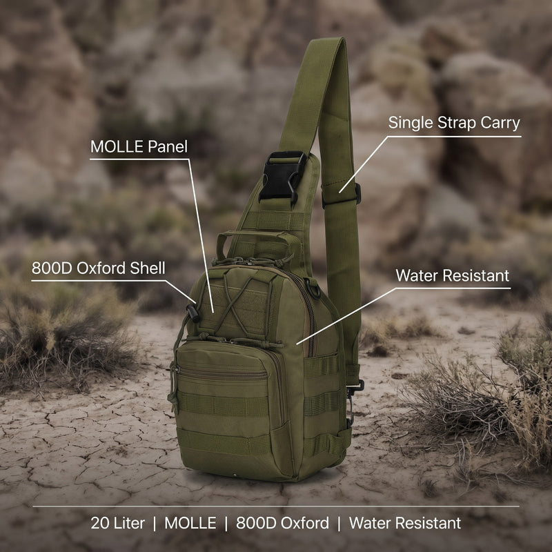Tactical Sling Bag 20L MOLLE Chest Pack 800D Oxford Shoulder, product photo 2