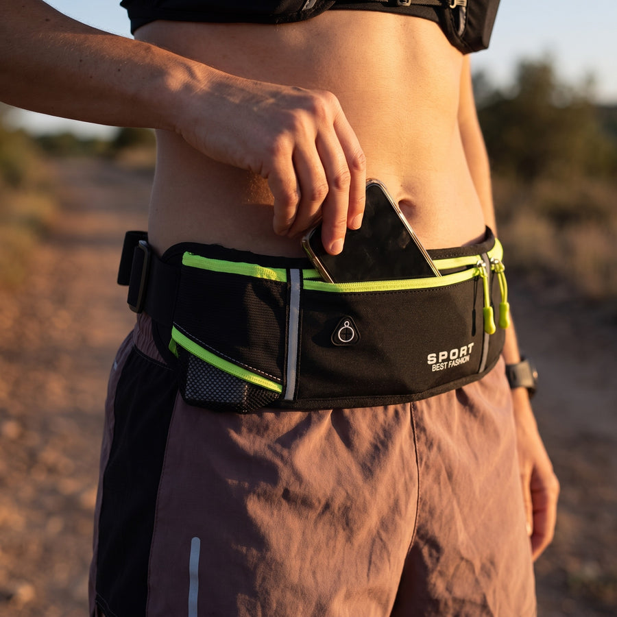 Trail Hydration Belt 3 Pockets Hidden Bottle Holder Reflective Waist, product photo 5
