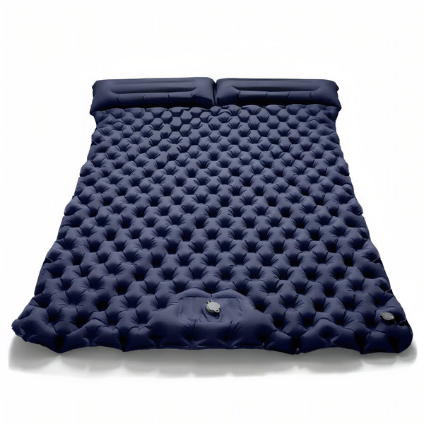 Two-Person Inflatable Sleeping Pad Camping Mat with Built-In Pillows