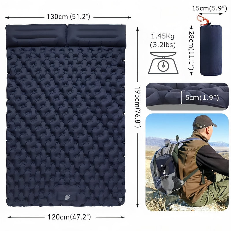 Two-Person Inflatable Sleeping Pad Camping Mat with Built-In Pillows – product view 4 | Great Lakes Outdoor