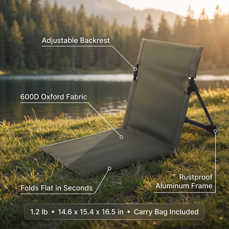 Ultralight Hiking Ground Chair Folding Backpacking Camp Seat – features and specifications overview | Great Lakes Outdoor