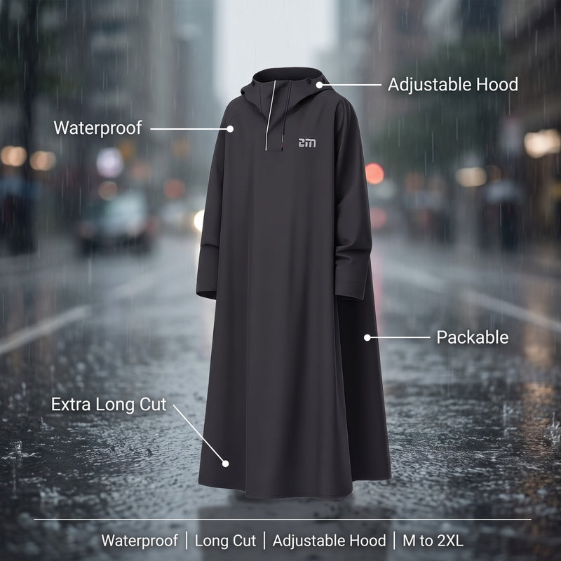 Unisex Rain Poncho Waterproof Hooded Long Cut Packable Cape, product photo 2