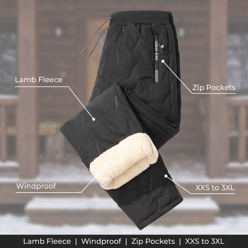 Unisex Thermal Joggers Lamb Fleece Lined Windproof Zip Pocket Pants, product photo 2