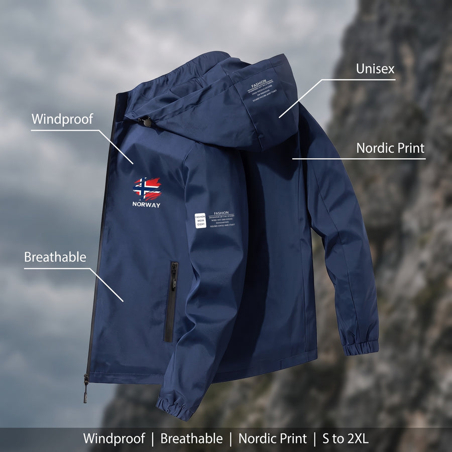 Unisex Windbreaker Nordic Print Hooded Breathable Climbing Coat, product photo 2