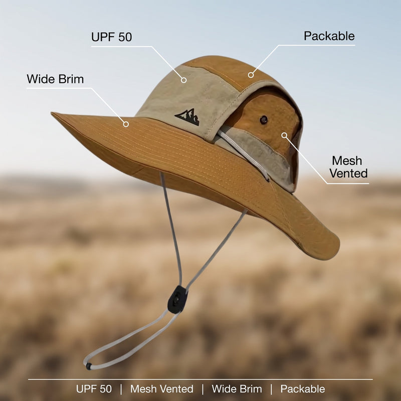 UPF 50 Sun Hat Wide Brim Mesh Vented Packable Outdoor Bucket Cap, product photo 2