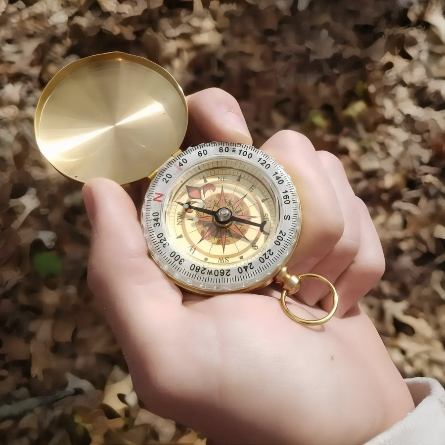 Vintage Brass Pocket Compass Waterproof Outdoor Navigation Tool – product view 4 | Great Lakes Outdoor