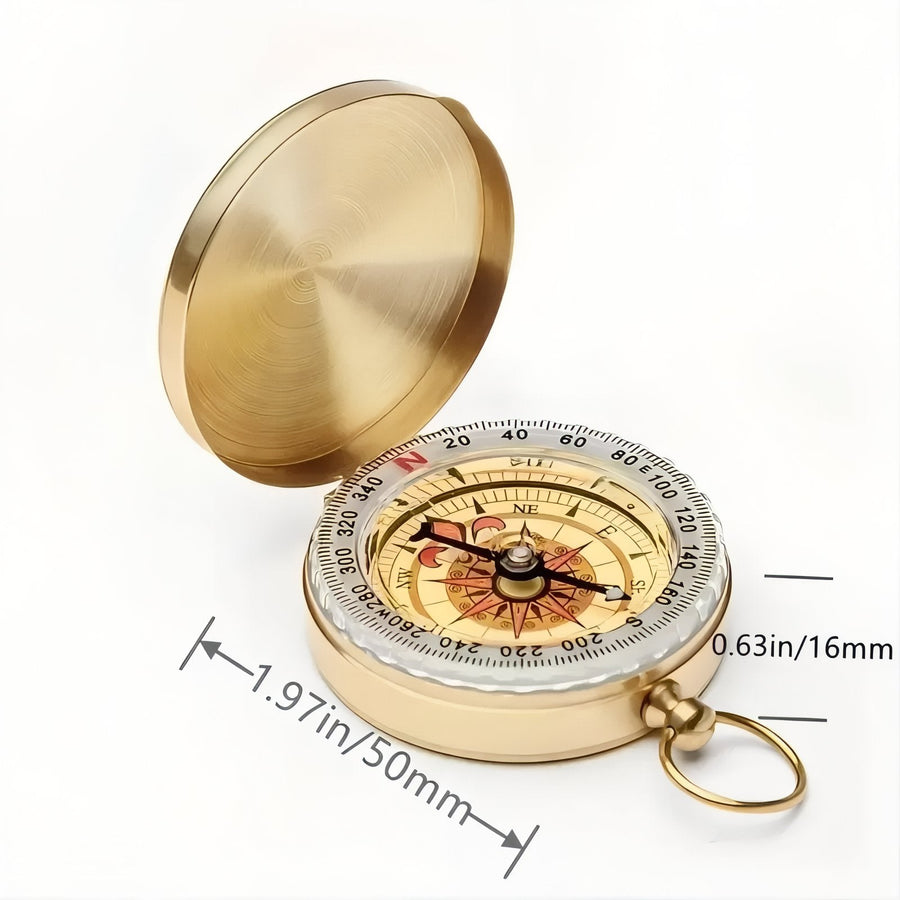 Vintage Brass Pocket Compass Waterproof Outdoor Navigation Tool – product view 5 | Great Lakes Outdoor