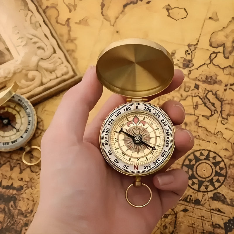 Vintage Brass Pocket Compass Waterproof Outdoor Navigation Tool – product view 9 | Great Lakes Outdoor