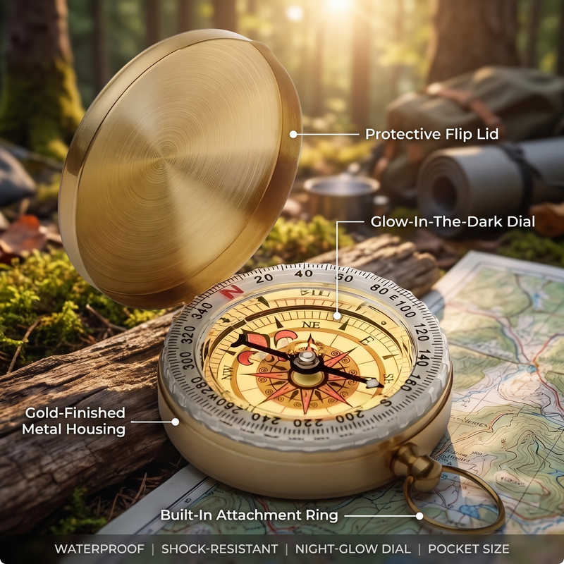 Vintage Brass Pocket Compass Waterproof Outdoor Navigation Tool – features and specifications overview | Great Lakes Outdoor