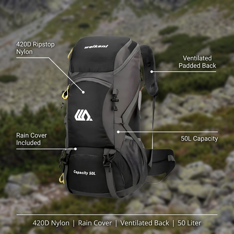 Waterproof Hiking Backpack 50L Lightweight Trekking Pack Rain Cover, product photo 2