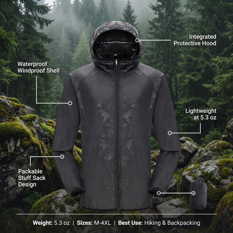 Waterproof Packable Rain Jacket Lightweight Unisex Hiking Windbreaker – product view 3 | Great Lakes Outdoor