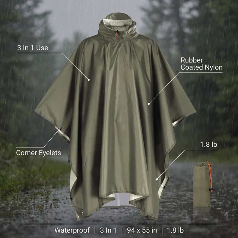 Waterproof Rain Poncho 3 In 1 Tarp Shelter Groundsheet Hooded Cape, product photo 2