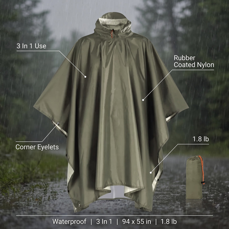 Waterproof Rain Poncho 3 In 1 Tarp Shelter Groundsheet Hooded Cape, product photo 2