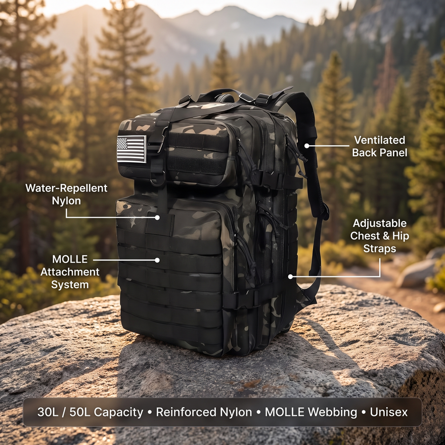 Waterproof Tactical Backpack Military Hiking Rucksack 30L 50L – features and specifications overview | Great Lakes Outdoor