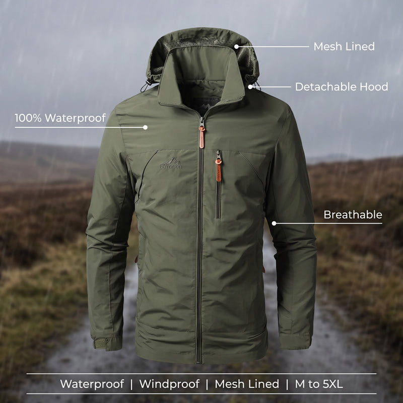 Waterproof Windbreaker Jacket Mesh Lined Detachable Hood Rain Shell, product photo 2