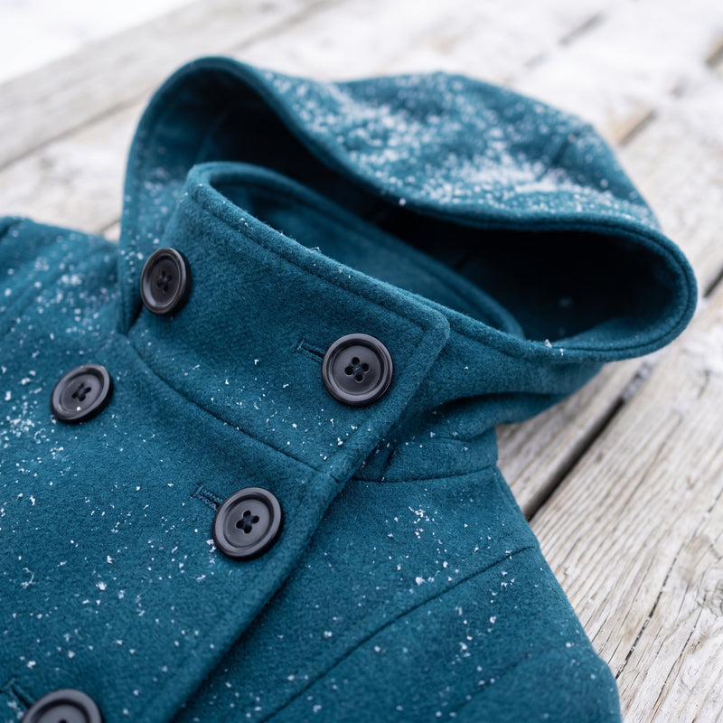 Women's A Line Hooded Winter Coat Double Breasted Funnel Neck Pleats, product photo 4