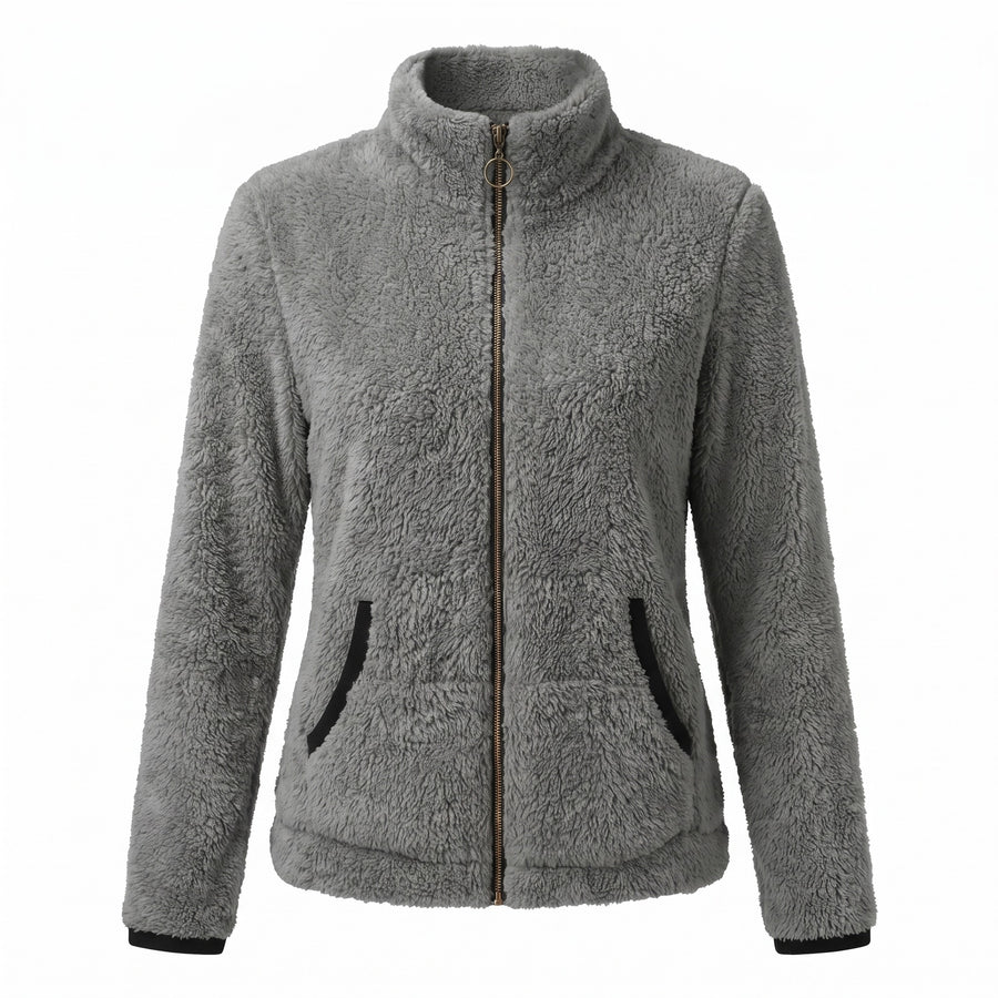 Women's Casual Jacket Plush Trim Contrast Zip Slim Fit Short, product photo 1