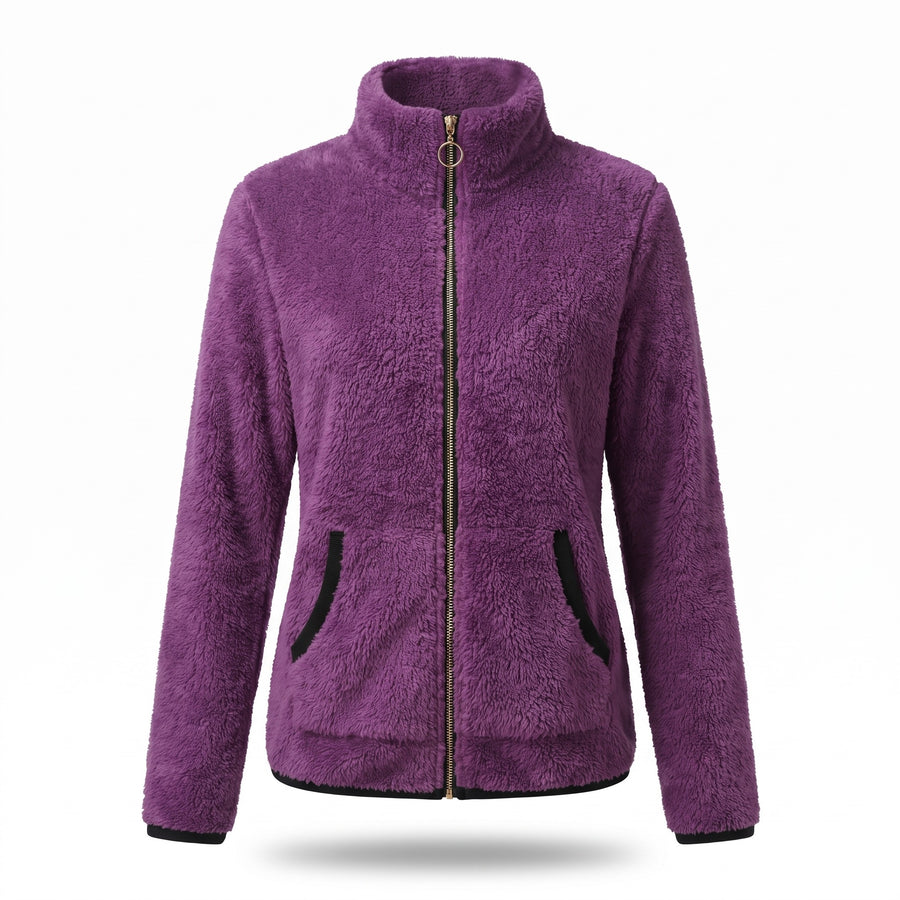 Women's Casual Jacket Plush Trim Contrast Zip Slim Fit Short, product photo 7