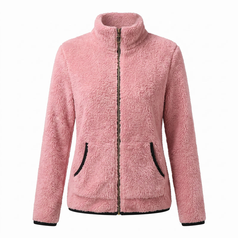Women's Casual Jacket Plush Trim Contrast Zip Slim Fit Short, product photo 10