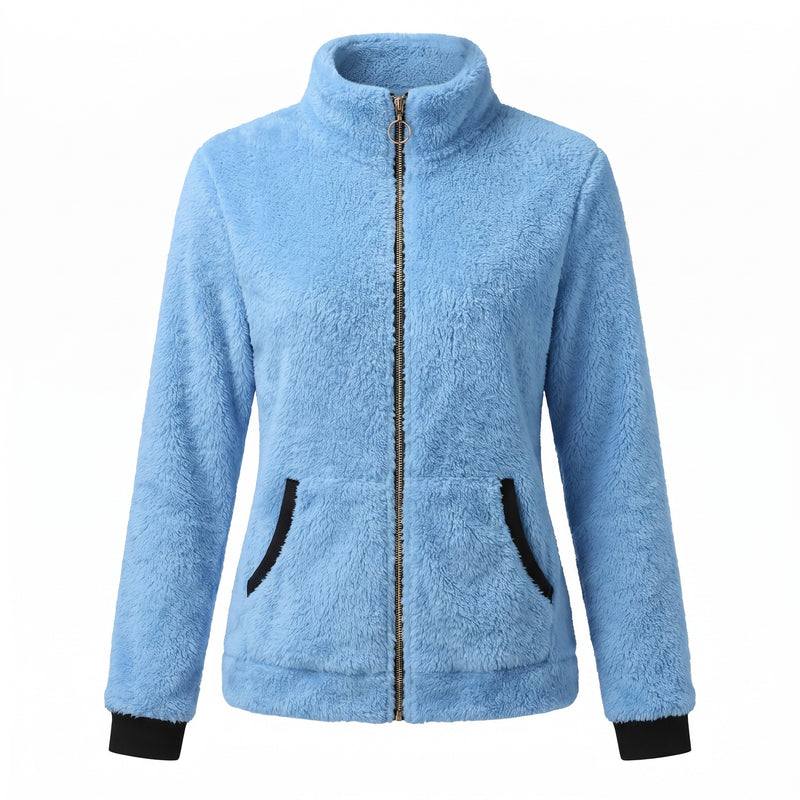 Women's Casual Jacket Plush Trim Contrast Zip Slim Fit Short, product photo 11