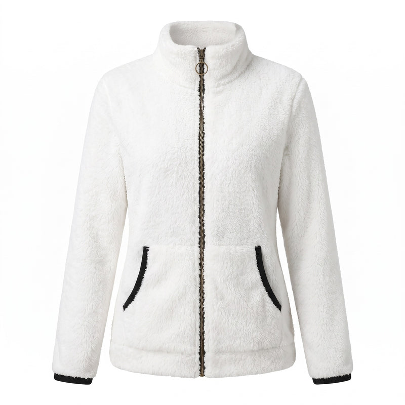 Women's Casual Jacket Plush Trim Contrast Zip Slim Fit Short, product photo 13