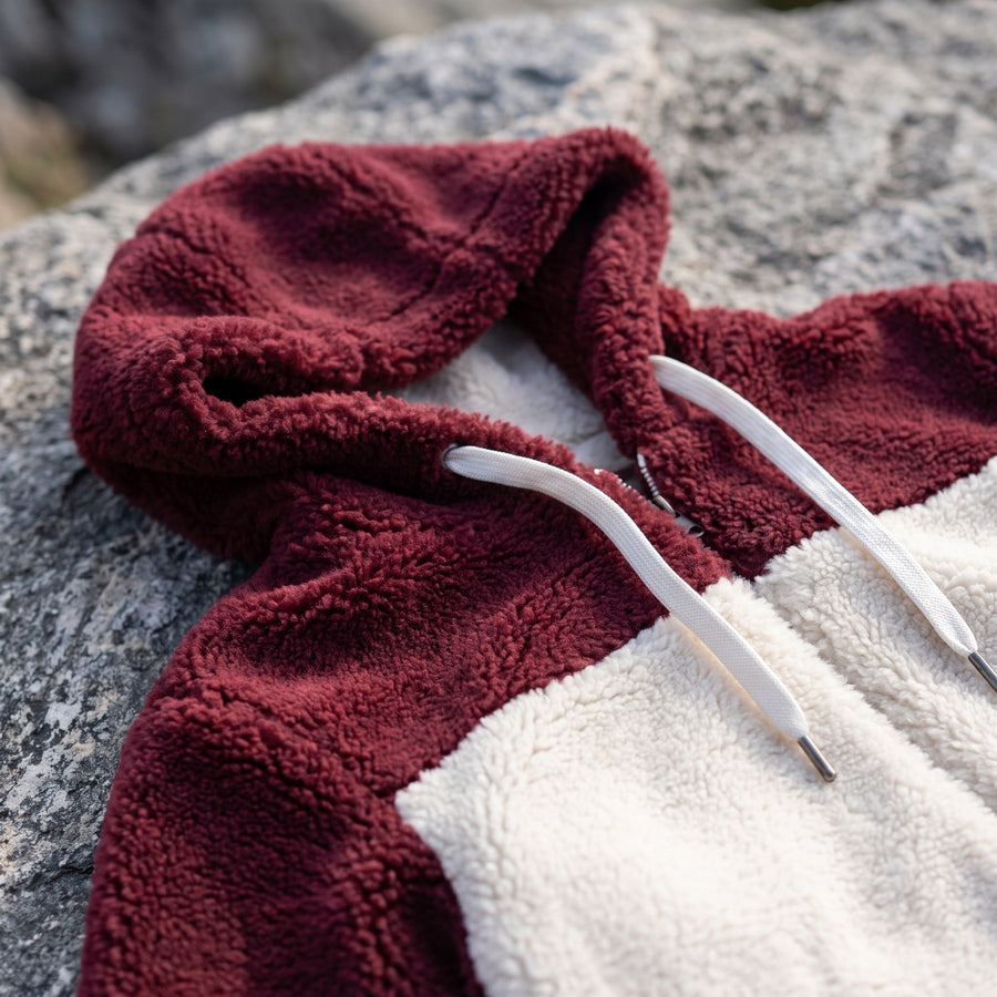 Women's Colour Block Teddy Jacket Hooded Drawcord Zip Front, product photo 4