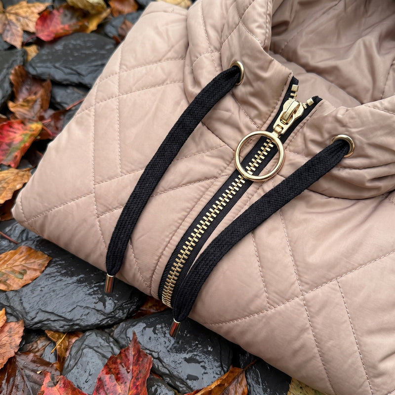 Women's Diamond Quilted Hooded Jacket Zip Front Drawstring Hem, product photo 4