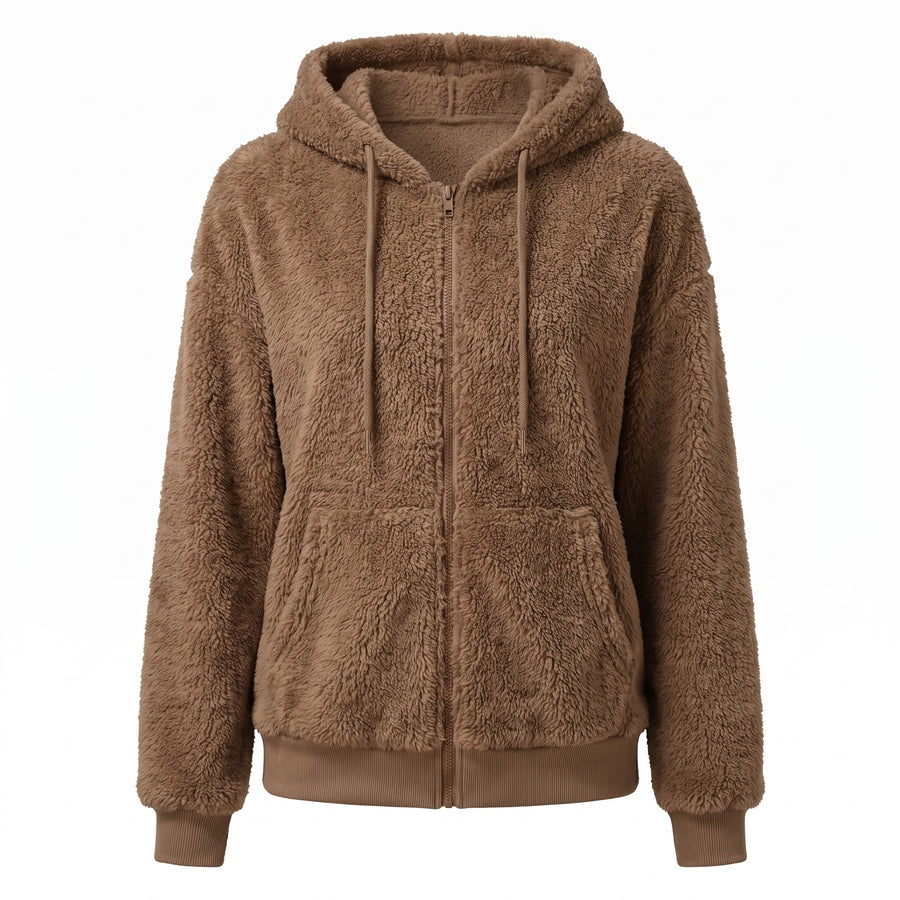Women's Faux Fur Hooded Jacket Zip Front Loose Mid Length Coat, product photo 1