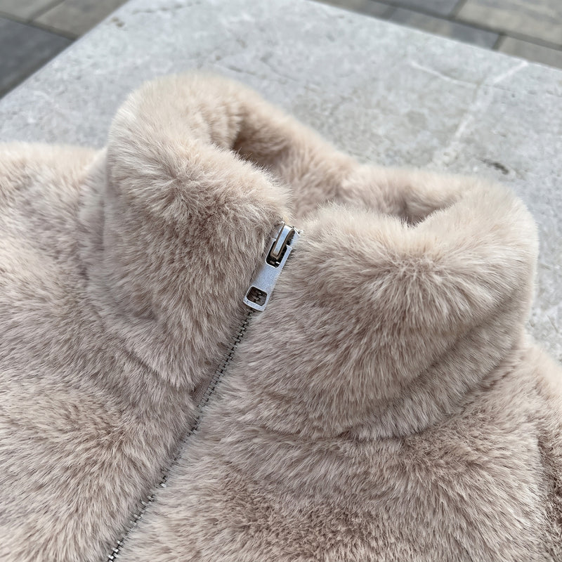 Women's Faux Fur Overcoat Stand Collar Zip Loose Short Cut, product photo 4